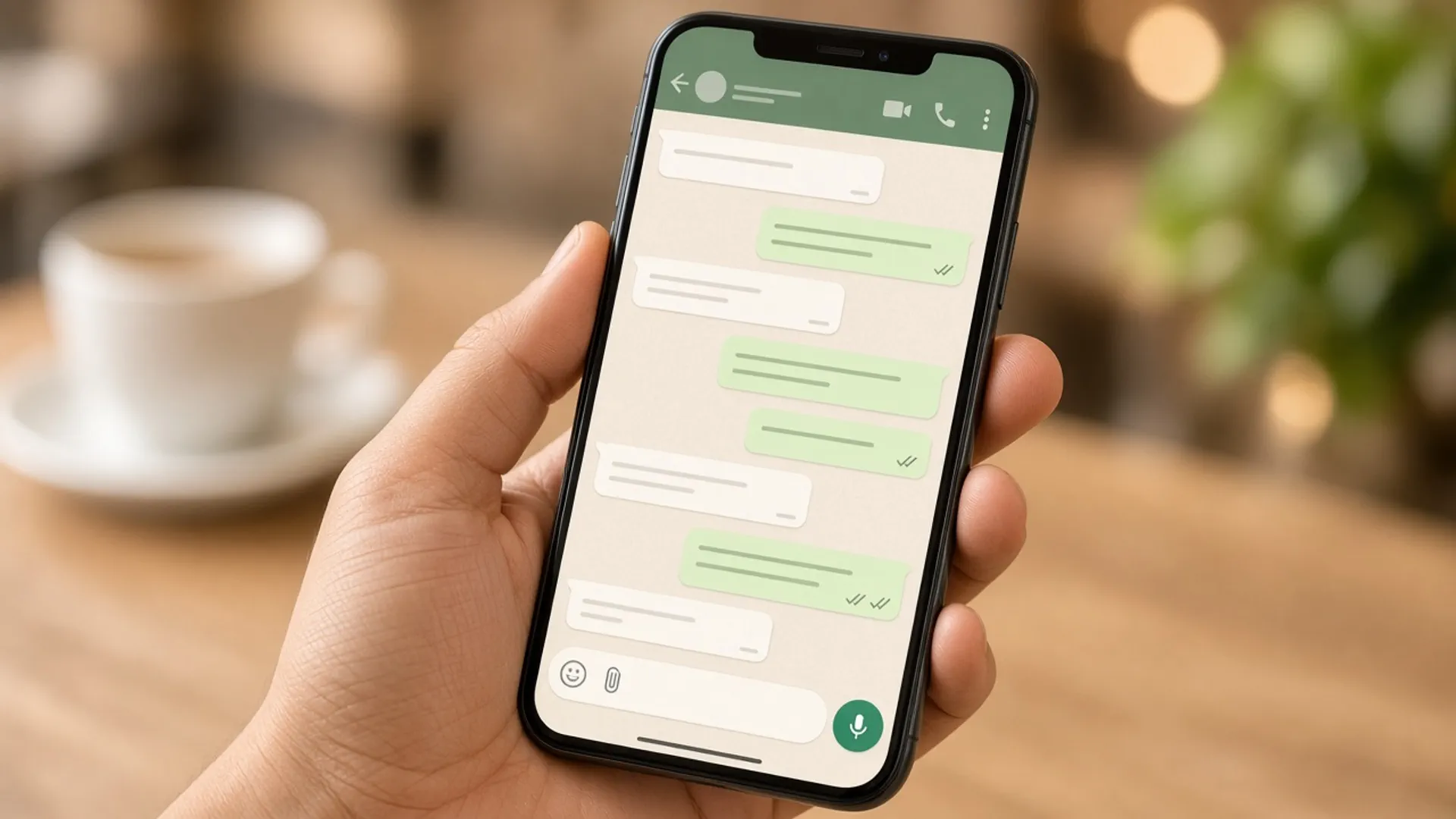 Móvil con un chatbot de WhatsApp Business respondiendo un chat