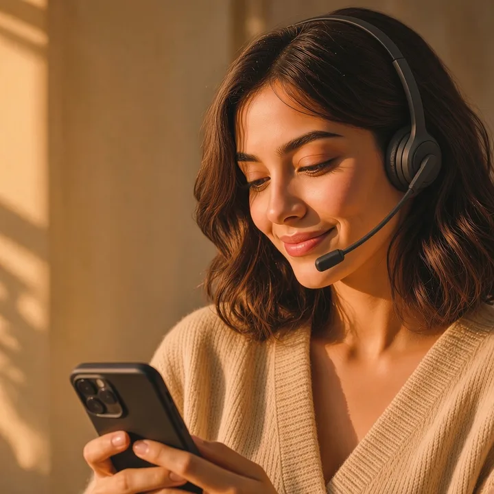 Mujer de atención al cliente con cascos